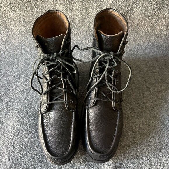 Polo Ralph Lauren Ranger Men\'s Boots Black Lace Up Moc Toe Combat Lug Sole Sz 12
